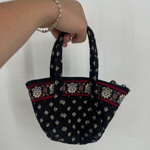 Vintage 90s Vera Bradley Mini Navy Paisley Print Bag Purse Tote With Handles